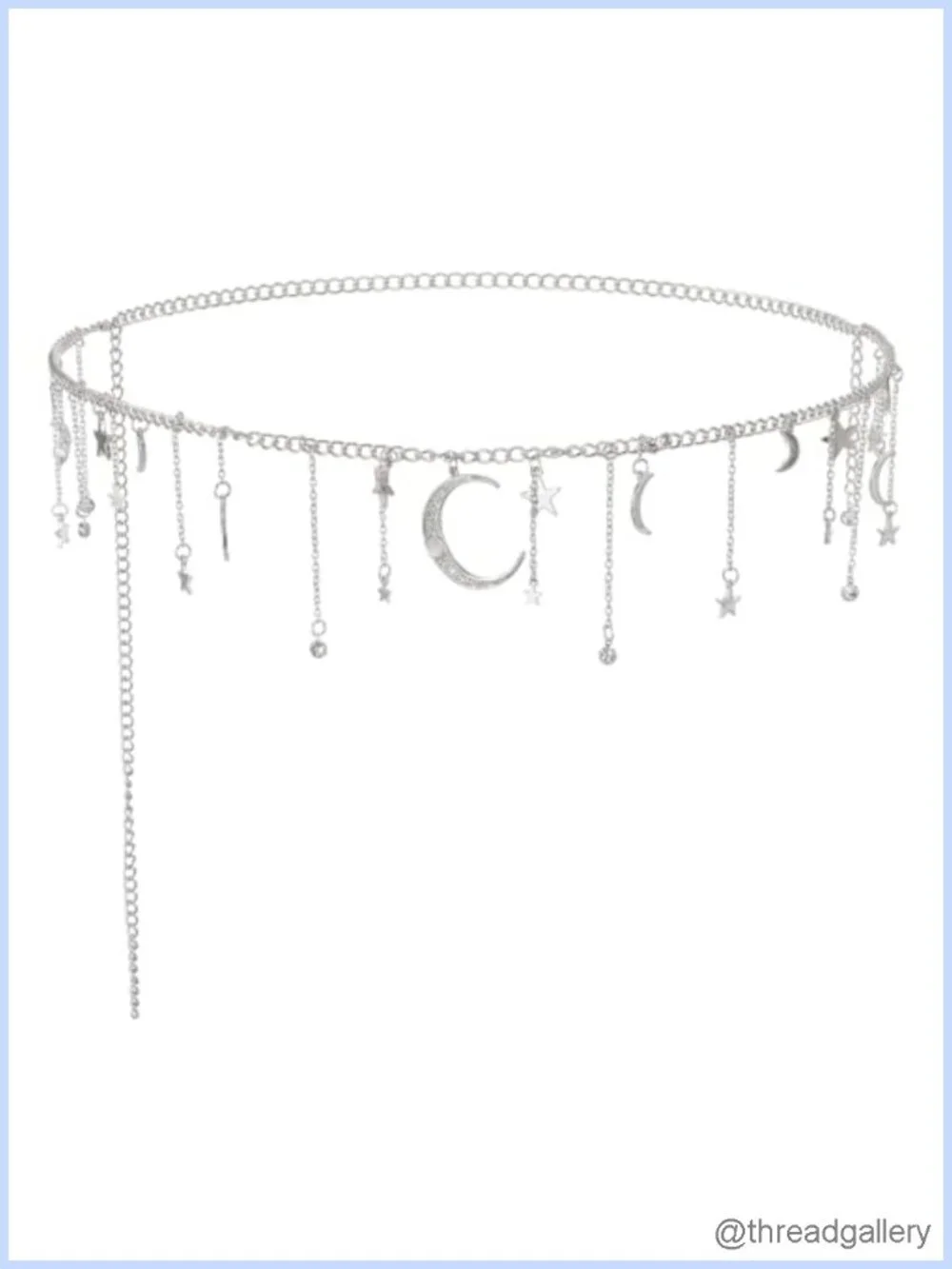 Star Moon Waist Chain Belt for Women Dress Silver Zinc Alloy Adjustable